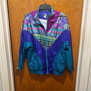 Vintage Bolo Spirit Teal and Purple Patterned Windbreaker Jacket